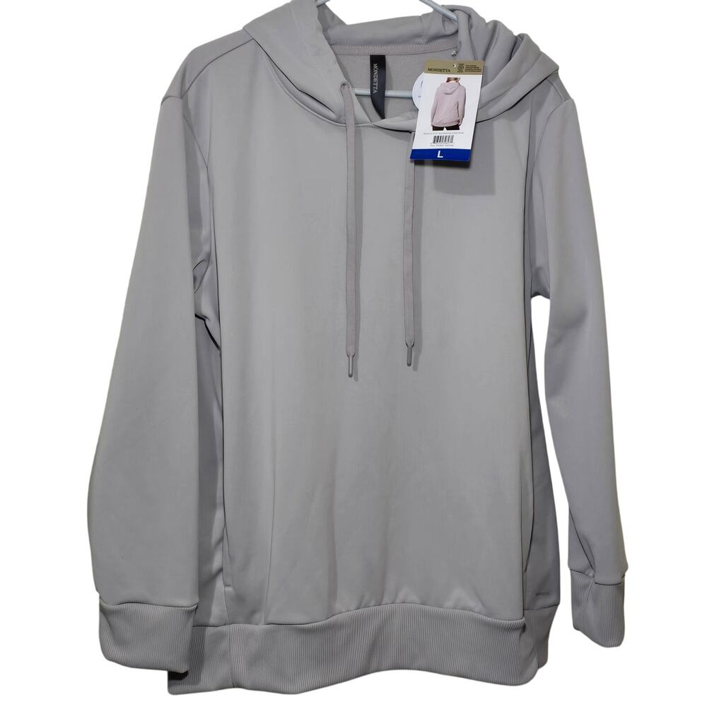 Mondetta Women's Size Lg Performance Hoodie Fleece Side Pockets New - Gull Gray